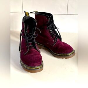 Dr. Martens Airwair Bouncing Boots Purple Maroon Velvet Size 3 Doc Docs